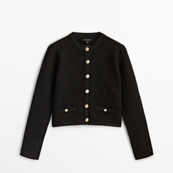 Massimo Dutti Black Boucle Knit Cardigan Jacket With Pockets XS - Picture 2 of 9